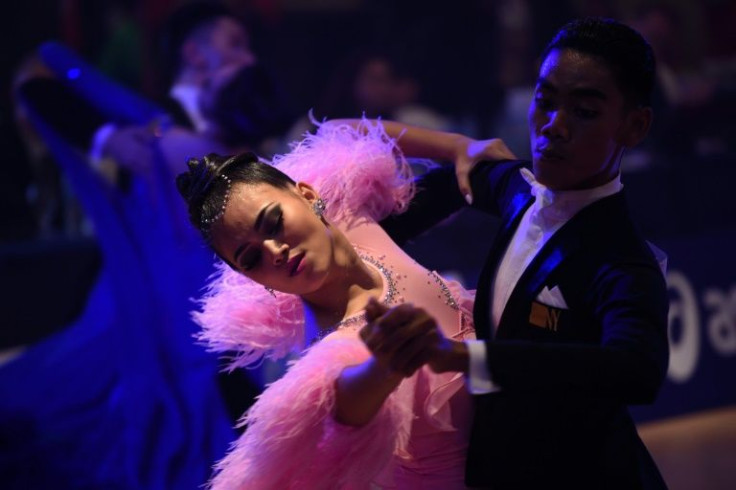 Vietnam's Vu Hoang Anh Minh (right) and Nguyen Truong Xuan perform during the dancesport event at the last SEA Games in the Philippines in 2019