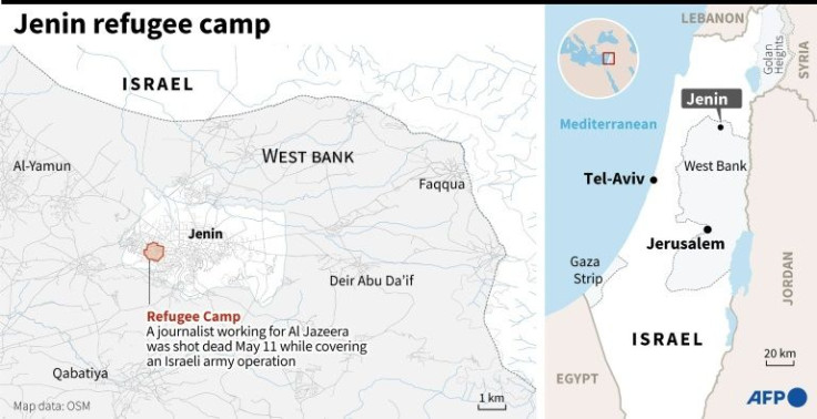 Map locating the Jenin refugee camp in the West Bank.