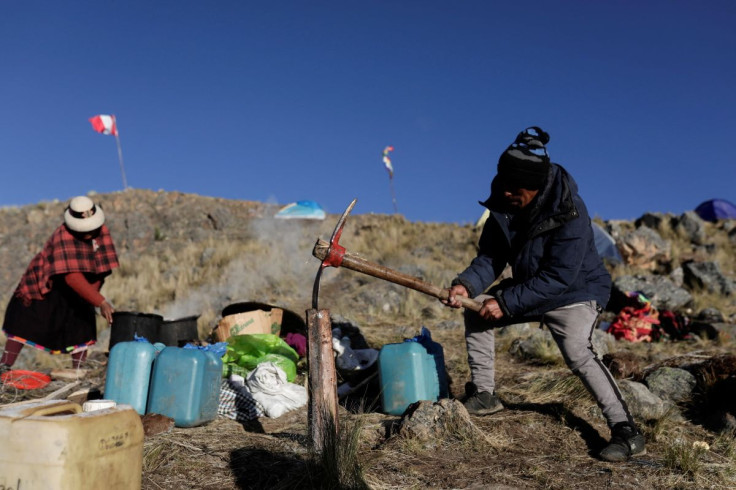 Members of the indigenous community of Huancuire camp near the Las Bambas copper mine as part of a protest to demand the land they call ancestral lands, to be returned to the communities, in Apurimac, Peru May 9, 2022.  