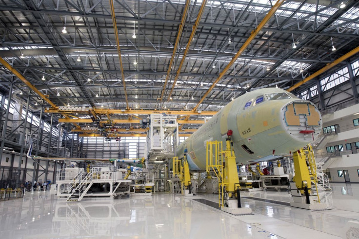 An Airbus A321 is being assembled in the final assembly line hangar at the Airbus U.S. Manufacturing Facility in Mobile, Alabama September 13, 2015.   