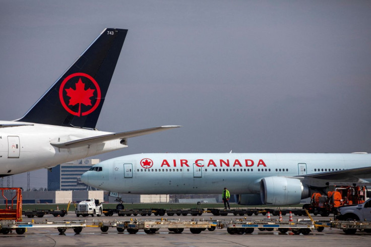 Air Canada planes are parked at Toronto Pearson Airport in Mississauga, Ontario, Canada April 28, 2021. 