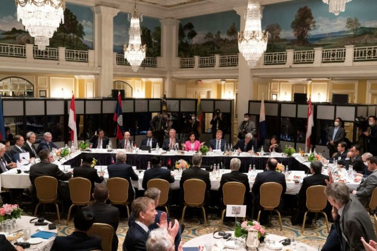 US Commerce Secretary Gina Raimondo (center) addresses Southeast Asian leaders in Washington at a forum of the US-ASEAN Business Council