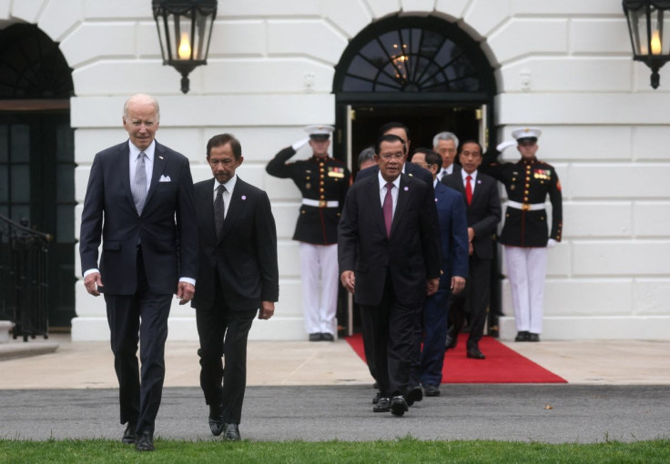 U.S. President Joe Biden walks onto the South Lawn with leaders from the Association of Southeast Asian Nations (ASEAN) to take a group photograph as Biden hosts a special U.S.-ASEAN summit at the White House in Washington, U.S., May 12, 2022. 