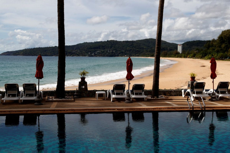 An empty hotel and beach which have opened for visitors is seen in Karon, Phuket Island, Thailand March 31, 2021. 