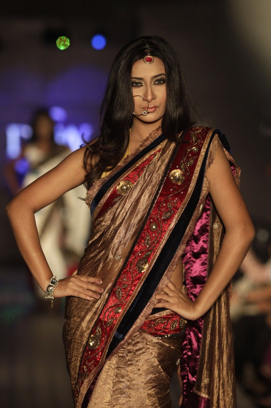 A model showcases a creation by Bangladeshi label Mansha during Dhaka Fashion Week