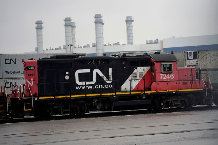 Trains are seen in the yard at the CN Rail Brampton Intermodal Terminal after Teamsters Canada union workers and Canadian National Railway Co. failed to resolve contract issues, in Brampton, Ontario, Canada November 19, 2019. 
