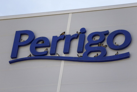 Birds are seen on the logo of generic drugmaker Perrigo Co outside their new factory in the city of Yeruham, in southern Israel March 2, 2016. 