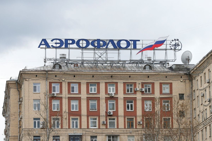 The logo of Russian state airline Aeroflot is seen on top of a building in central Moscow, Russia, April 22, 2016. 