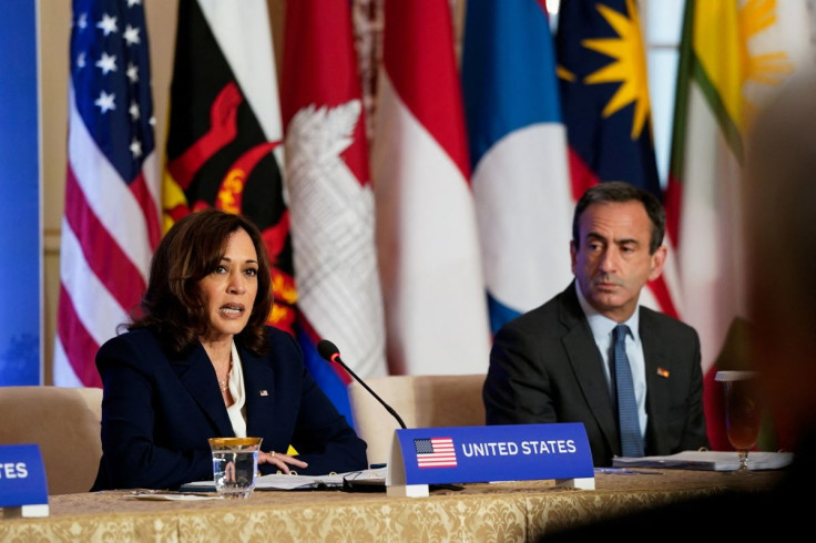 U.S. Vice President Kamala Harris speaks during an event with leaders of the Association of Southeast Asian Nations (ASEAN) as part of the U.S.-ASEAN Special Summit, in Washington, U.S., May 13, 2022. 