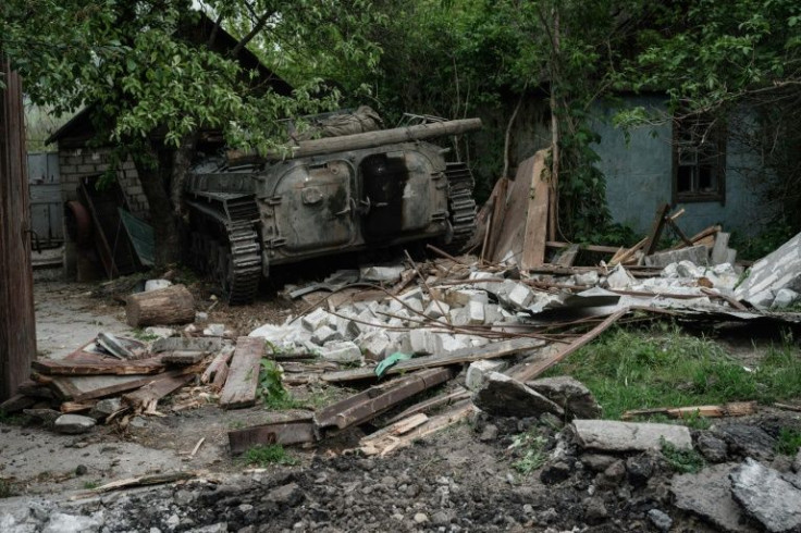 A destroyed Russian tank