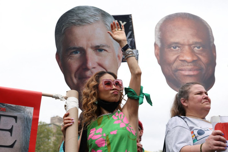 Abortion rights protesters participate in nationwide demonstrations following the leaked Supreme Court opinion suggesting the possibility of overturning the Roe v. Wade abortion rights decision, in Brooklyn, New York City, U.S., May 14, 2022. 