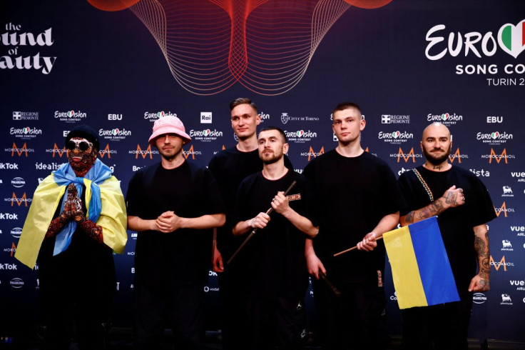 Kalush Orchestra from Ukraine pose for photographers after winning the 2022 Eurovision Song Contest, in Turin, Italy, May 15, 2022. 