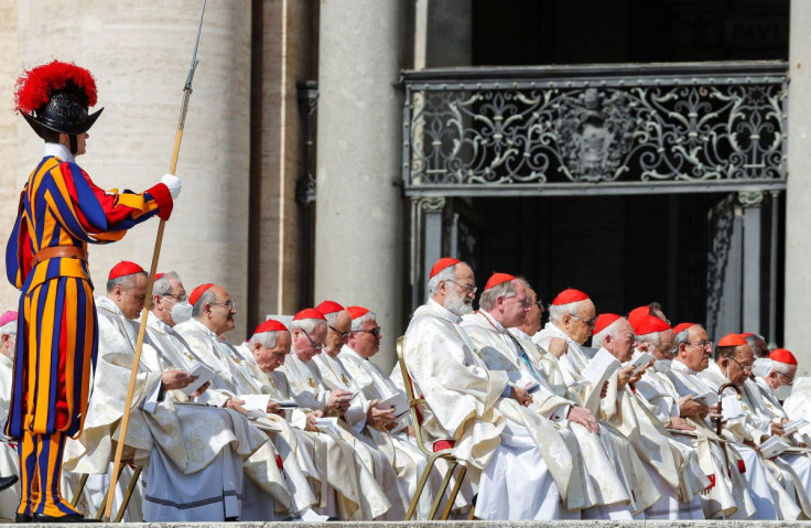 Cardinals attend a Holy Mass in St. Peter's Square at the Vatican, May 15, 2022.