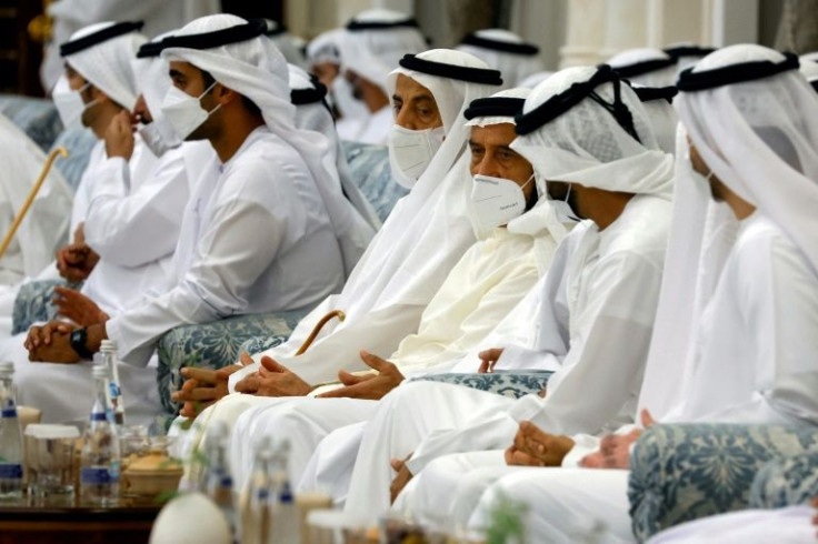 Attendees gather to mourn the death of UAE's President Sheikh Khalifa Bin Zayed Al Nahyan at Al Mushrif Palace in Abu Dhabi, United Arab Emirates, on May 15, 2022