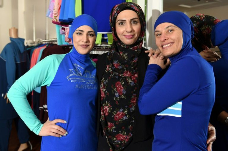 The burkini, seen here modelled at a shop in Australia, is a controversial bathing suit in France