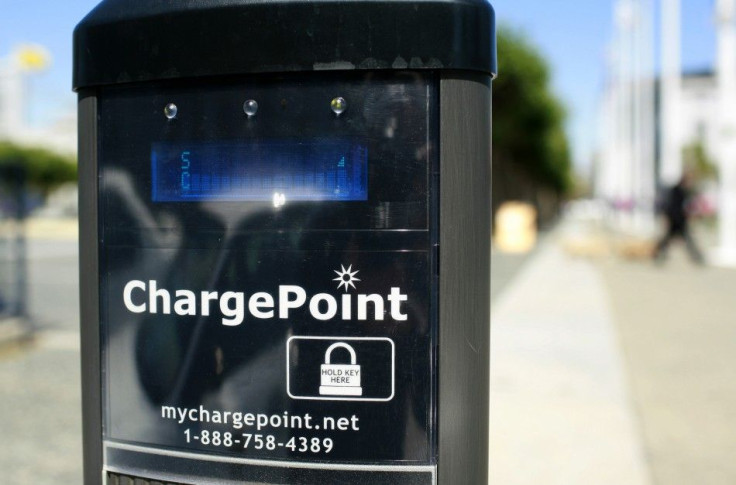 An electric charging station is seen at a municipal charging facility near City Hall in San Francisco