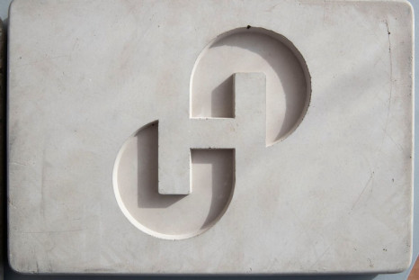 The new logo of Swiss cement maker Holcim is seen in a block of concrete during the Holcim Capital Markets Day event in Basel, Switzerland, November 18, 2021. 