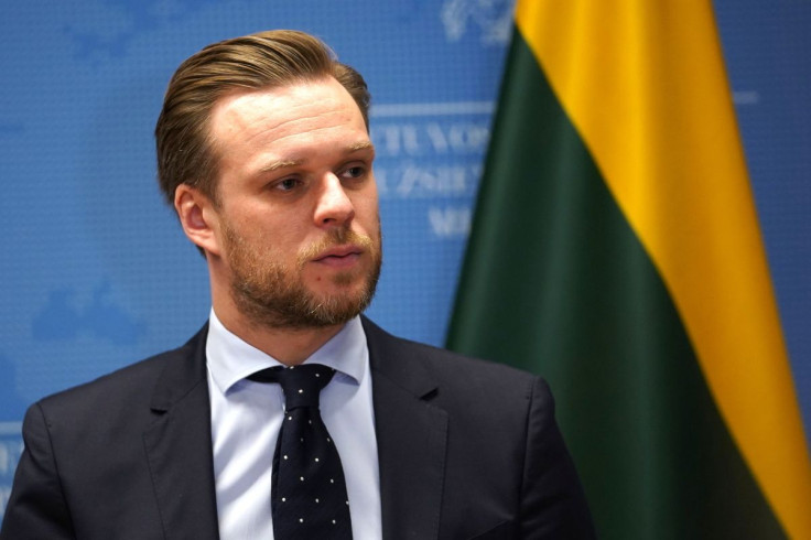 Lithuanian Foreign Minister Gabrielius Landsbergis listens during a news conference in Vilnius, Lithuania March 18, 2022.