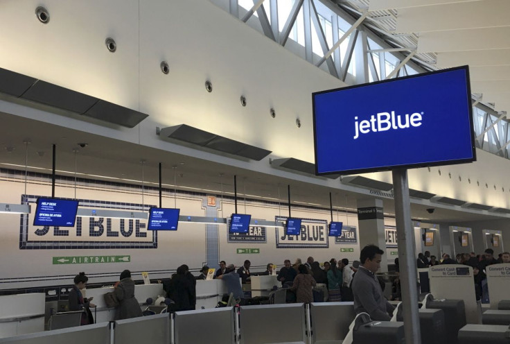 The check-in area of JetBlue Airways is seen at John F.