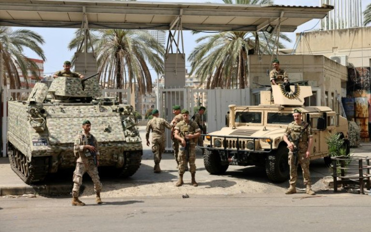 Lebanese army soldiers patrol during the parliamentary election in the capital Beirut