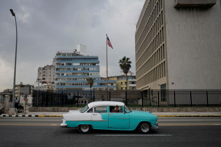 A vintage car passes by the U.S. Embassy in Havana, Cuba, October 30, 2020. Picture taken October 30, 2020.