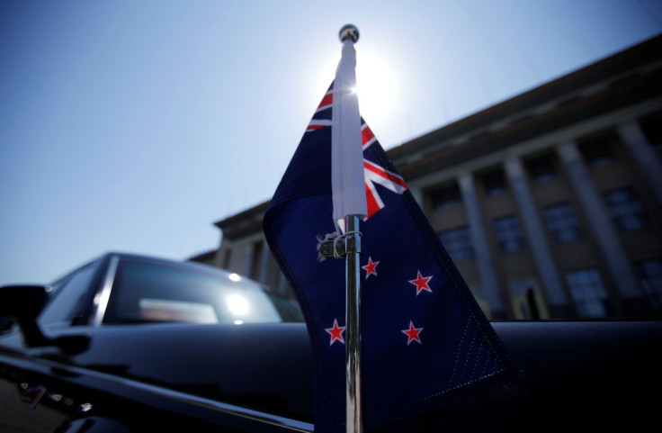 A car with a New Zealand flag waits for New Zealand Prime Minister Jacinda Ardern outside the Great Hall of the People during her visit in Beijing, China, April 1, 2019. 