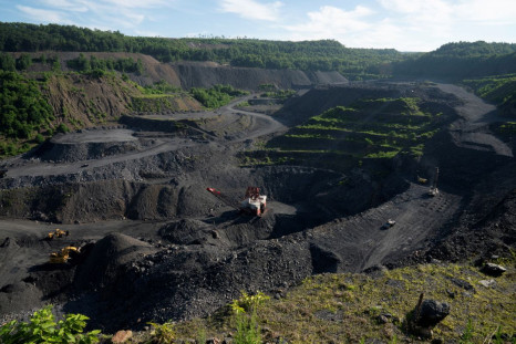 Heavy equipment excavate anthracite coal from a strip mine in New Castle, Pennsylvania, U.S., July 13, 2020. Picture taken July 13, 2020.  
