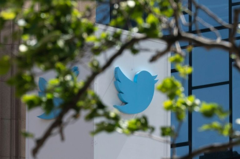 The logo for Twitter -- the major social media platform that entrepreneur Elon Musk is considering purchasing -- is seen at their headquarters in downtown San Francisco, California