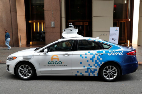 An Argo Ai self driving prototype vehicle is seen outside a Ford and Volkswagen joint news conference in New York City, New York, U.S., July 12, 2019. 