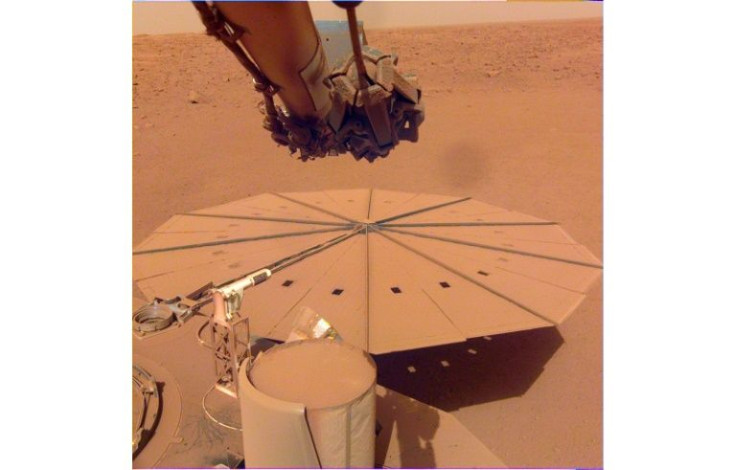 NASA's InSight Mars lander captured an image, provided by NASA/JPL-Caltech, of one of its dust-covered solar panels on April 24, 2022