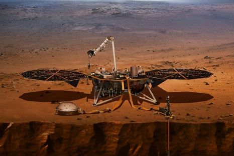 An illustration provided by NASA of the Mars InSight lander