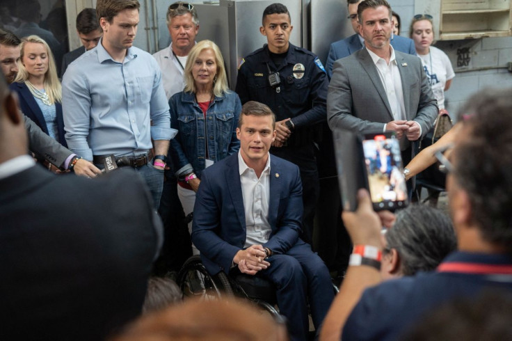 Republican first-term congressman Madison Cawthorn greets his supporters in Hendersonville, North Carolina, U.S. May 17, 2022. Maya Carter/USA Today Network via REUTERS  