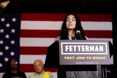 Gisele Fetterman, wife of Democratic U.S. Senate candidate John Fetterman, speaks to supporters after her husbandâs win in the Pennsylvania Primary election at a watch party in Pittsburgh, Pennsylvania, U.S. May 17, 2022.