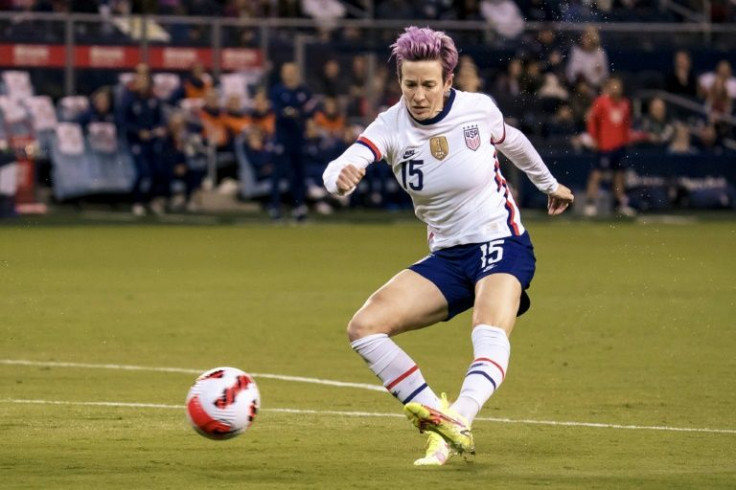 US player Megan Rapinoe in a 2021 game against Korea Republic in Kansas City