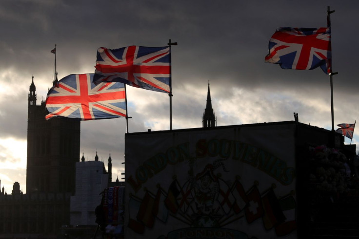 Union Jack flags fly in the wind in front of the Parliament at Westminster bridge, in London, Britain, January 29, 2022. 