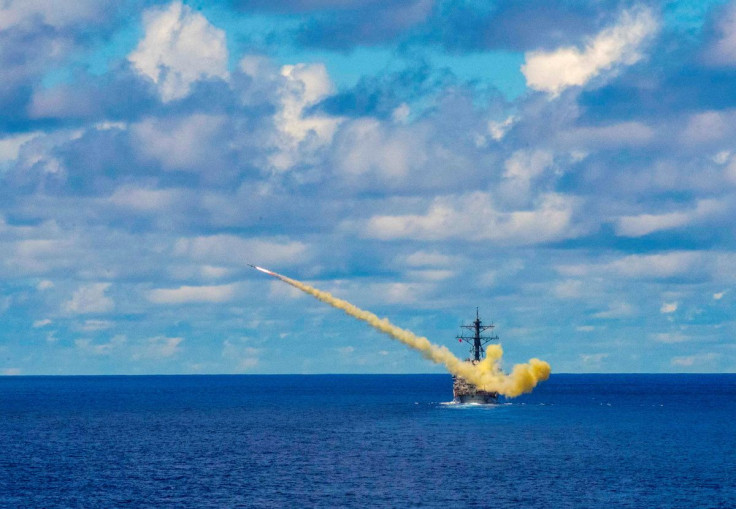 The U.S. Navy Arleigh-Burke-class guided missile destroyer USS Curtis Wilbur launches a Harpoon surface-to-surface missile during Pacific Vanguard (PACVAN) quadrilateral exercises between Australia, Japan, Republic of Korea, and U.S. Naval forces in the P