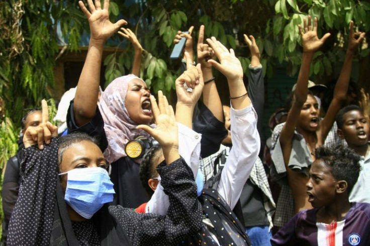 Sudanese demonstrators take to the streets of the capital Khartoum on May 19, 2022, calling for civilian rule and denouncing the military administration