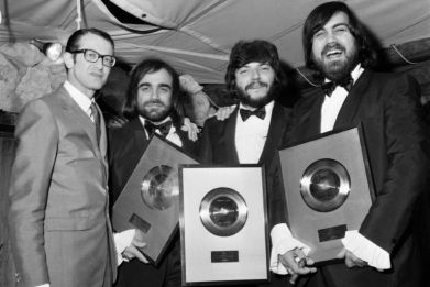 Vangelis (R) joined fellow Greek expatriates Demis Roussos and Lucas Sideras in forming progressive rock group Aphrodite's Child