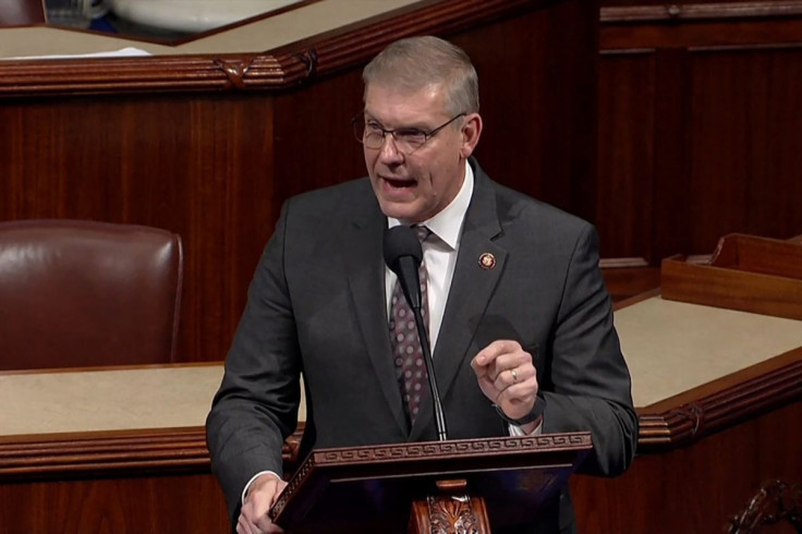 Rep. Barry Loudermilk (R-GA) speaks ahead of a vote on two articles of impeachment against U.S. President Donald Trump on Capitol Hill in Washington, U.S., in a still image from video December 18, 2019.   House TV via REUTERS