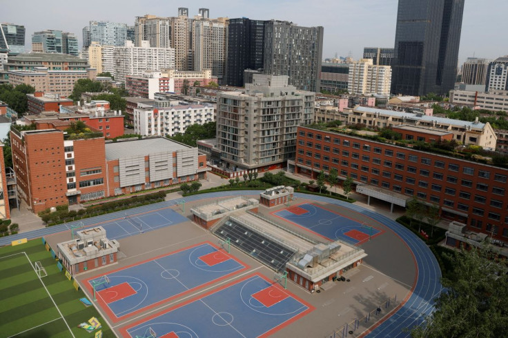 The sports field of a Chinese high school with an international students department is pictured as it is closed amid the coronavirus disease (COVID-19) outbreak in Beijing, China May 18, 2022. Picture taken May 18, 2022. 