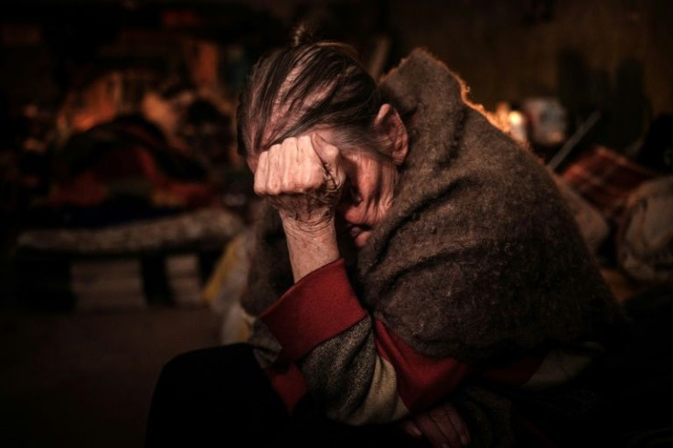 Klaudia Pushnir, 88, takes refuge in the basement of an apartment during ongoing mortar shell explosions in Severodonetsk, eastern Ukraine