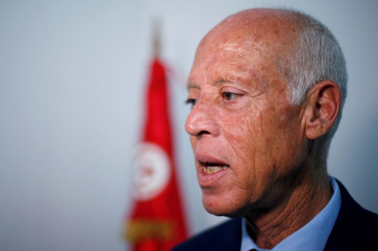 Tunisian then-presidential candidate Kais Saied speaks during an interview with Reuters in Tunis, Tunisia September 17, 2019.