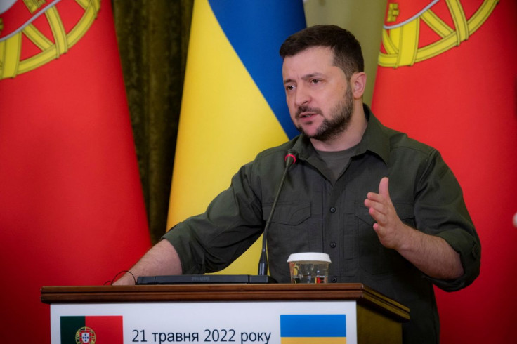 Ukraine's President Volodymyr Zelenskiy attends a joint news briefing with Portuguese Prime Minister Antonio Costa, as Russia's attack on Ukraine continues, in Kyiv, Ukraine May 21, 2022.  Ukrainian Presidential Press Service/Handout via REUTERS