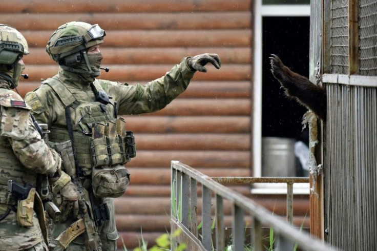 The animals at Mariupol zoo, including this bear interacting with Russian troops, appeared healthy