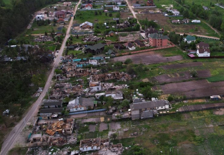 A view of the destroyed village of Moshchun, amid Russia's invasion, Kyiv region, Ukraine May 19, 2022. Picture taken with a drone.