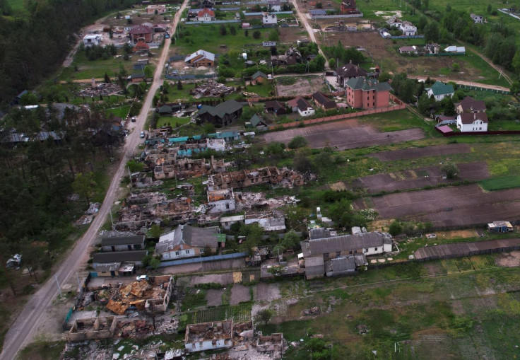 A view of the destroyed village of Moshchun, amid Russia's invasion, Kyiv region, Ukraine May 19, 2022. Picture taken with a drone. 