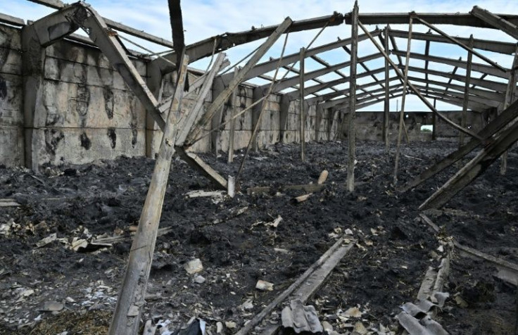 A warehouse in southern Ukraine's Odessa region, pictured on May 22, 2022, was destroyed by Russian shelling