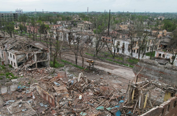 A view shows destroyed buildings located near Azovstal Iron and Steel Works, during Ukraine-Russia conflict in the southern port city of Mariupol, Ukraine May 22, 2022. Picture taken with a drone. 
