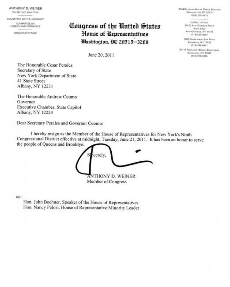 Weiner Resignation Letter