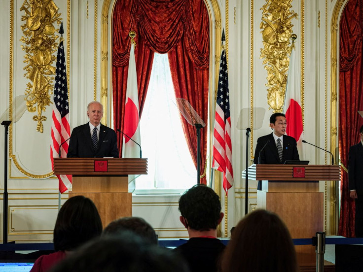 U.S. President Joe Biden and Japan Prime Minister Fumio Kishida attend a press conference at Akasaka guest house, in Tokyo, Japan, May 23, 2022. Nicolas Datiche/Pool via REUTERS